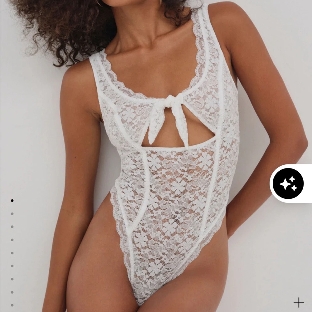 For‎ Love And Lemons Sally Stretch White Lace Teddy